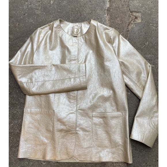 My Dear Tejas Gold Cowhide Jacket with Modern Shiny Finish - Picture 9 of 12